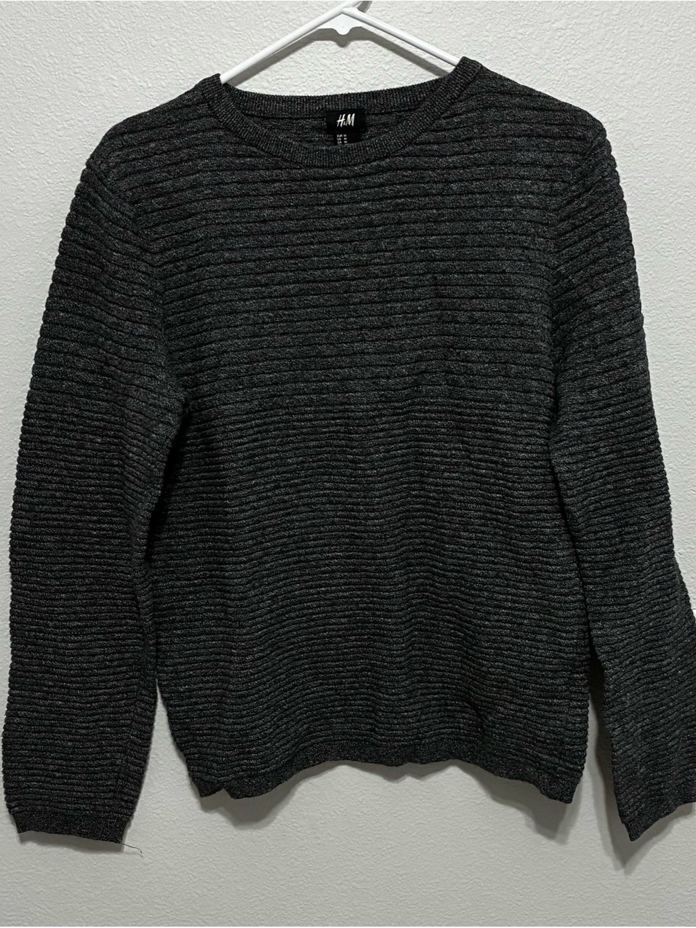 H&M Charcoal Ribbed Crewneck 100% Cotton Sweater Women’s Medium Heather Grey